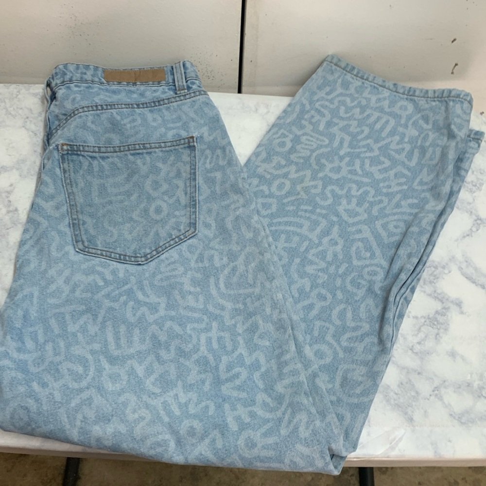 Cotton On Light Blue Patterned Flare Jeans